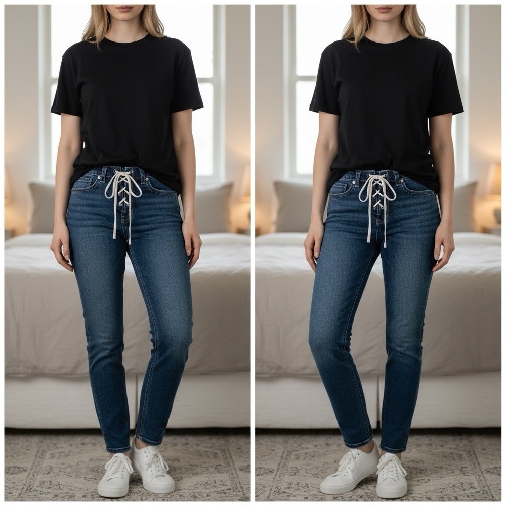 True Religion Billie Mid Rise Straight  Leg Lace Front Denim Jeans Women's 31x33
